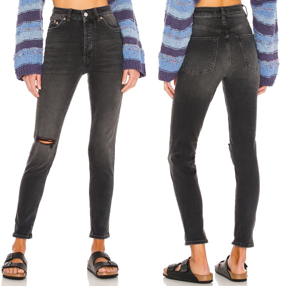 Free People Zuri Mom Skinny Jeans in Dusty Roads Distressed Black Size 25 NEW